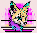 svg vector art of serval logo vaporwave style complimentary colors